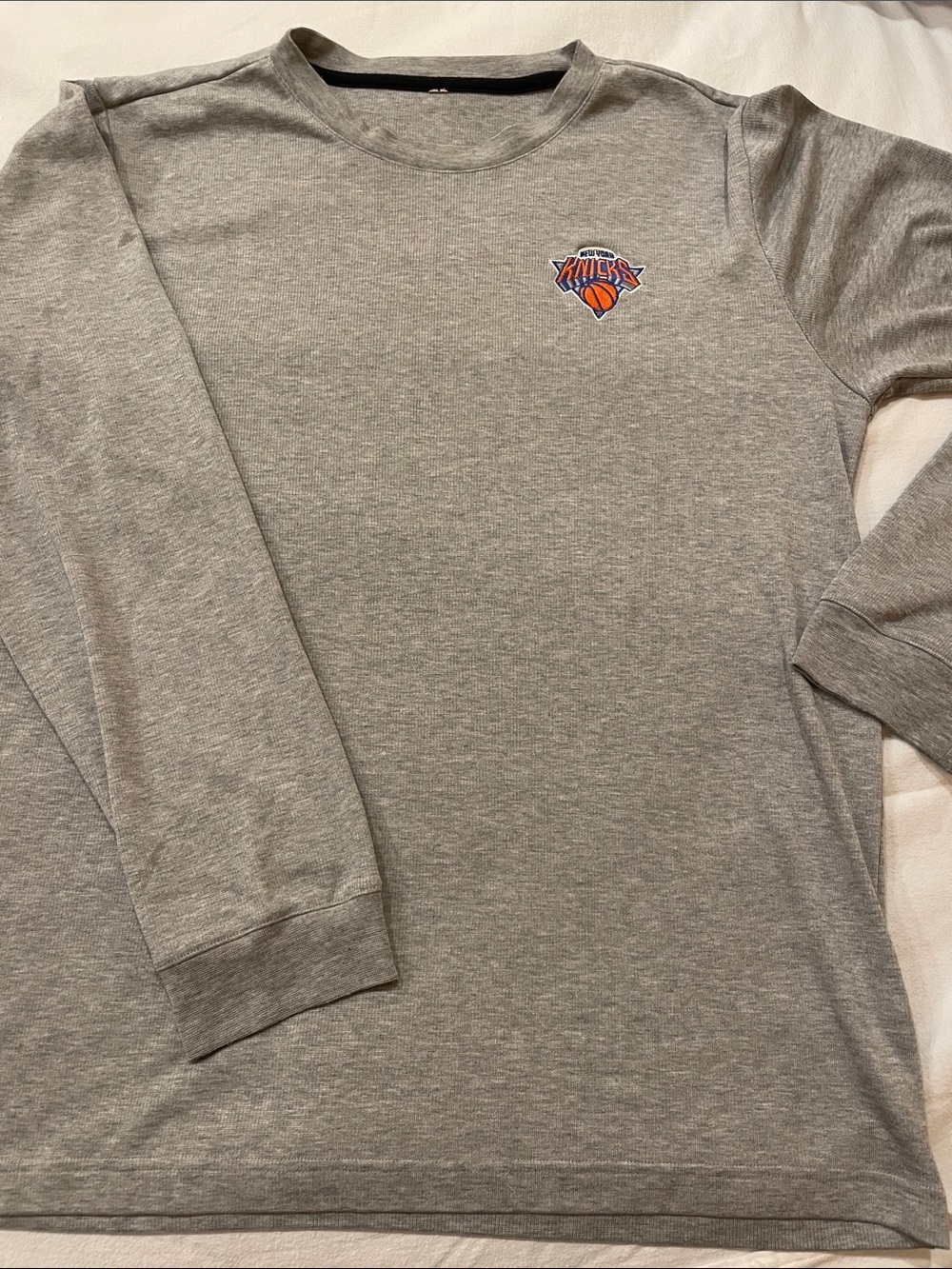 adidas Gray Long Sleeve Crew with Knicks Chest Logo
